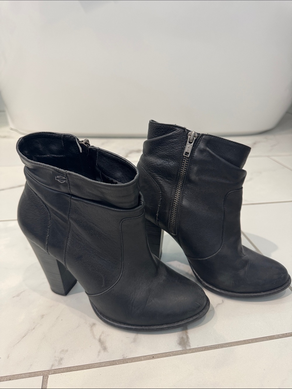 Harley-Davidson Black Leather Ankle Booties with Side Zip